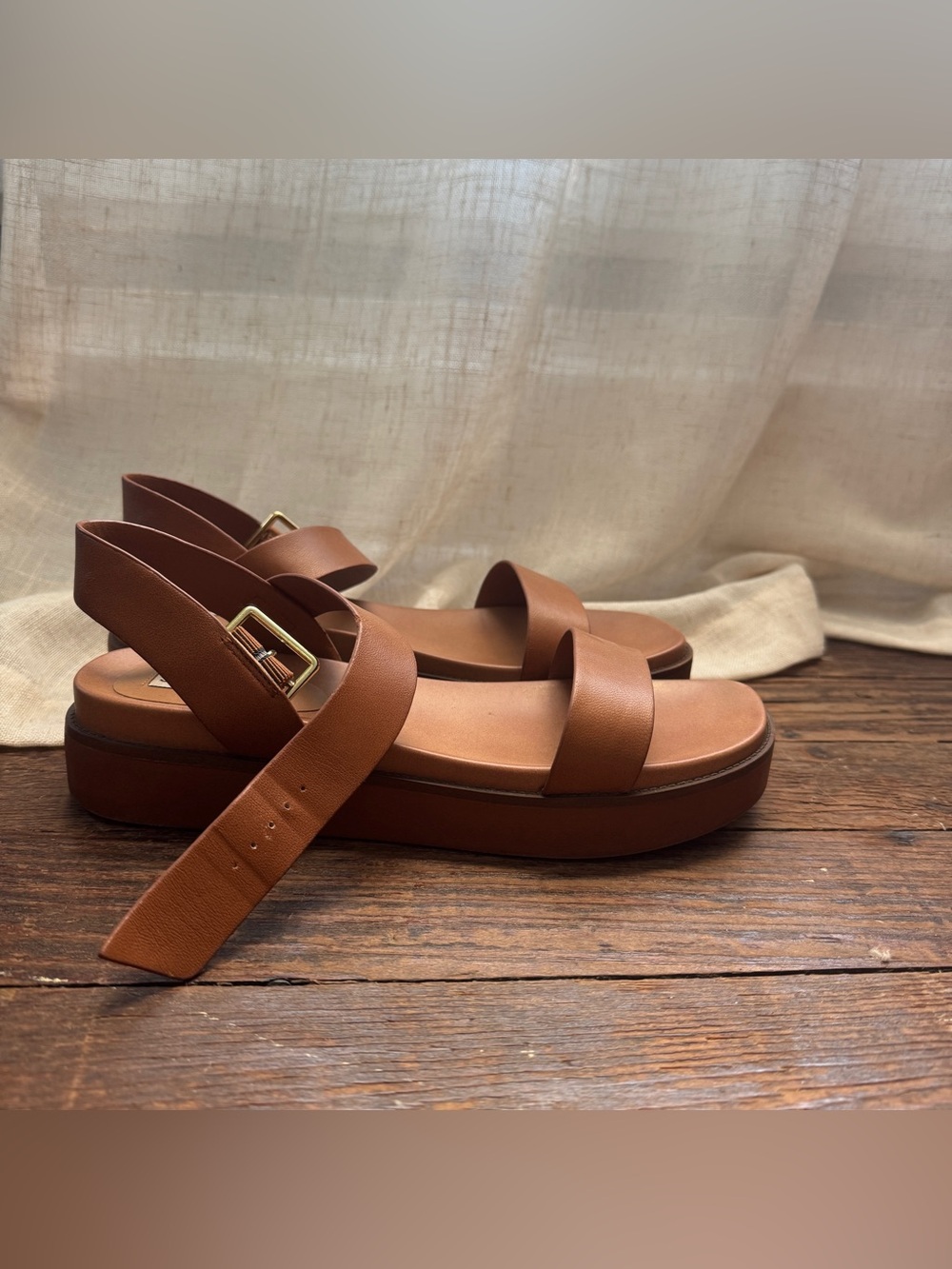 Steve Madden Women’s Brown Platform Leather Sandals with Gold Buckle